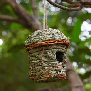 Cage à oiseaux en paille tissée à la main, nid d'oiseau créatif