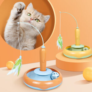 Plateau tournant 2 en 1 pour chat avec plumes pour un jeu interactif